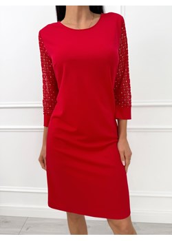 Czerwona Klasyczna Sukienka z Ozdobnym Rękawem ze sklepu ModnaKiecka.pl w kategorii Sukienki - zdjęcie 187540757