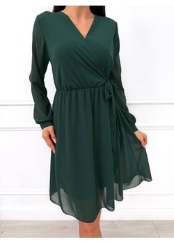 Zielona Szyfonowa Sukienka z Kopertowym Dekoltem ze sklepu ModnaKiecka.pl w kategorii Sukienki - zdjęcie 187540775