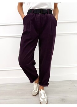 Burgundowe Sztruksowe Spodnie z Paskiem ze sklepu ModnaKiecka.pl w kategorii Spodnie damskie - zdjęcie 187540779