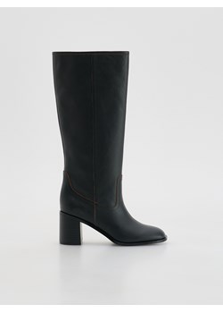 Reserved - Skórzane kozaki na obcasie - czarny ze sklepu Reserved w kategorii Kozaki damskie - zdjęcie 187541798