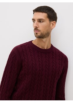 Reserved - Wełniany sweter o warkoczowym splocie - bordowy ze sklepu Reserved w kategorii Swetry męskie - zdjęcie 187544008
