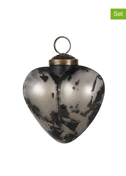 Clayre &amp; Eef Bombki (2 szt.) w kolorze srebrno-czarnym - Ø 8 cm ze sklepu Limango Polska w kategorii Dekoracje bożonarodzeniowe - zdjęcie 187547189