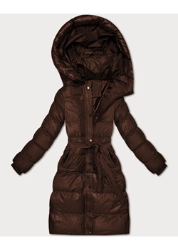 Pikowana kurtka zimowa z paskiem J Style czekoladowa (5M3253-158) ze sklepu goodlookin.pl w kategorii Kurtki damskie - zdjęcie 187547838