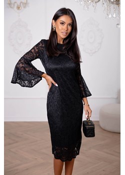 SUKIENKA KORONKOWA Z RĘKAWEM Z FALBANKA- CZARNA ze sklepu olika.com.pl w kategorii Sukienki - zdjęcie 187548939