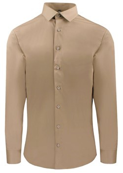 Delikatnie Wyszczuplana (Slim) Męska Koszula - Lanier - Jasny Brąz, Ciemny Beż KSDWLNR0009jbrazSL ze sklepu JegoSzafa.pl w kategorii Koszule męskie - zdjęcie 187549317