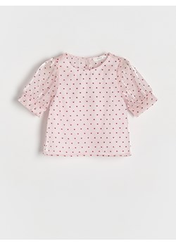 Reserved - Wzorzysta bluzka z bufkami - pastelowy róż ze sklepu Reserved w kategorii Bluzki dziewczęce - zdjęcie 187554379