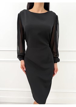 Czarna Sukienka Plus Size z Siateczką na Rękawach ze sklepu ModnaKiecka.pl w kategorii Sukienki - zdjęcie 187555999