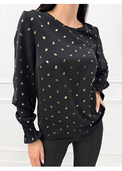 Czarna Bluzka ze Złotym Wzorem ze sklepu ModnaKiecka.pl w kategorii Bluzki damskie - zdjęcie 187556015