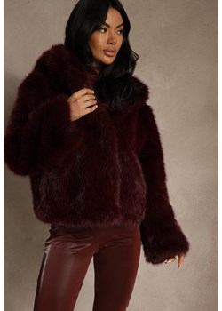 Bordowa Kurtka Futerko z Nieodpinanym Kapturem Vetisala ze sklepu renee.pl w kategorii Futra damskie - zdjęcie 187556058