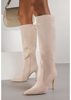 Beżowe Kozaki na Szpilce ze Szpiczastym Noskiem Velvita ze sklepu born2be.pl w kategorii Kozaki damskie - zdjęcie 187556589