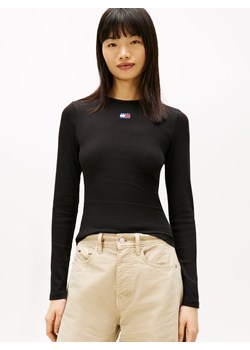 Tommy Jeans Damska koszulka z długim rękawem Kobiety Bawełna czarny jednolity ze sklepu vangraaf w kategorii Bluzki damskie - zdjęcie 187557446