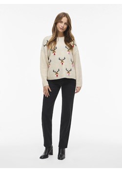 Vila Sweter damski - VIMarcipel Kobiety Sztuczne włókno beżowy wzorzysty ze sklepu vangraaf w kategorii Swetry damskie - zdjęcie 187557467