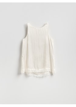 Reserved - Satynowy top z koronką - złamana biel ze sklepu Reserved w kategorii Bluzki damskie - zdjęcie 187557646