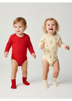 Sinsay - Bawełniane body z motywem świątecznym 2 pack - kremowy ze sklepu Sinsay w kategorii Body niemowlęce - zdjęcie 187559307