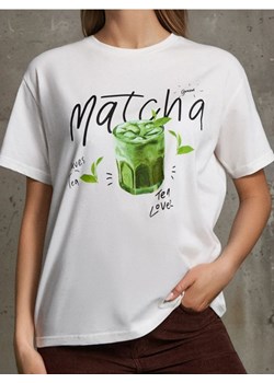 Sinsay - Bawełniana koszulka z kolorowym nadrukiem - kremowy ze sklepu Sinsay w kategorii Bluzki damskie - zdjęcie 187559319