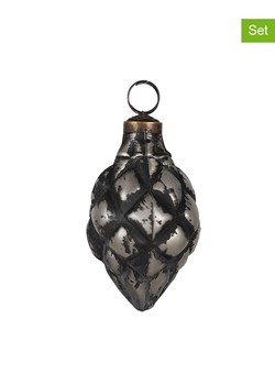 Clayre &amp; Eef Bombki (2 szt.) w kolorze srebrno-czarnym - wys. 11 x Ø 6 cm ze sklepu Limango Polska w kategorii Dekoracje bożonarodzeniowe - zdjęcie 187562366