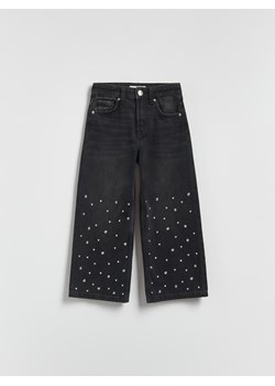 Reserved - Jeansy wide leg z aplikacją - czarny ze sklepu Reserved w kategorii Spodnie dziewczęce - zdjęcie 187562967
