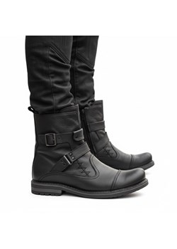 Męskie buty sztyblety skórzane 82KZ czarne – obuwie motocyklowe ze skóry naturalnej ze sklepu butyolivier w kategorii Buty zimowe męskie - zdjęcie 187564705