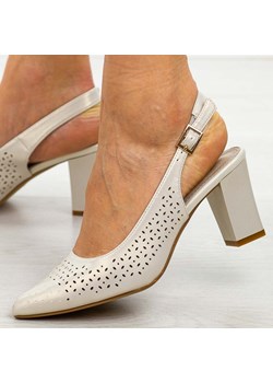 Perłowe czółenka damskie na słupku z odkrytą pietą Sergio Leone Sk163 ze sklepu suzana.pl w kategorii Czółenka - zdjęcie 187574616