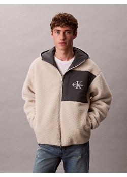 Calvin Klein Jeans Męska kurtka z pluszowym futrem i kapturem Mężczyźni Sztuczne włókno beżowy jednolity ze sklepu vangraaf w kategorii Kurtki męskie - zdjęcie 187574749
