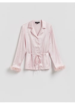 Reserved - Koszula ze strasem - pastelowy róż ze sklepu Reserved w kategorii Koszule damskie - zdjęcie 187576055