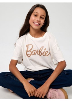 Sinsay - Bawełniana koszulka z napisem Barbie - kremowy ze sklepu Sinsay w kategorii Bluzki dziewczęce - zdjęcie 187576867