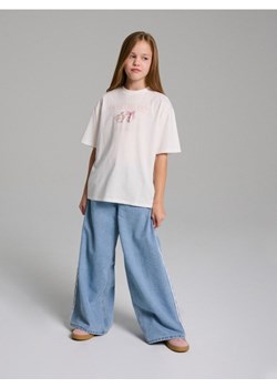 Sinsay - Bawełniana koszulka z napisem - kremowy ze sklepu Sinsay w kategorii Bluzki dziewczęce - zdjęcie 187576869