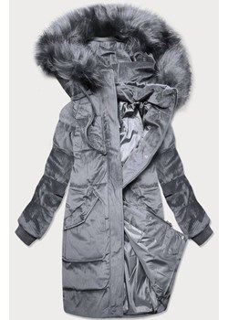 Sztruksowa zimowa kurtka damska z kapturem szara (7764) ze sklepu goodlookin.pl w kategorii Kurtki damskie - zdjęcie 187578386