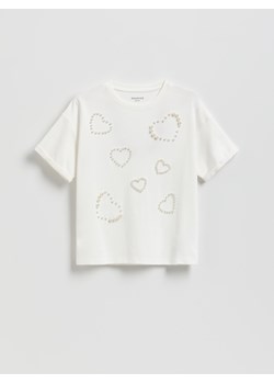 Reserved - T-shirt z perełkami - złamana biel ze sklepu Reserved w kategorii Bluzki dziewczęce - zdjęcie 187578927