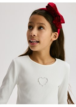 Reserved - Prążkowana koszulka z aplikacją - złamana biel ze sklepu Reserved w kategorii Bluzki dziewczęce - zdjęcie 187580045