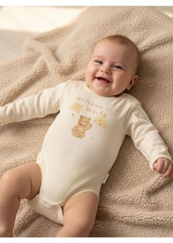 Sinsay - Bawełniane body z napisem i nadrukiem - kremowy ze sklepu Sinsay w kategorii Odzież dla niemowląt - zdjęcie 187581188