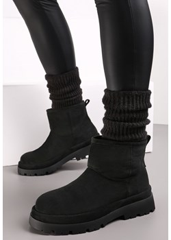 Czarne Wsuwane Botki Śniegowce na Grubej Podeszwie za Kostkę Vastor ze sklepu born2be.pl w kategorii Workery damskie - zdjęcie 187582388