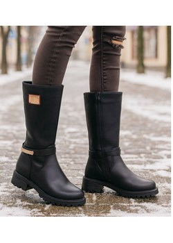 Czarne zimowe kozaki z futerkiem /B7-3 18530 T398/ ze sklepu Pantofelek24.pl w kategorii Botki - zdjęcie 187583347