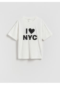 Reserved - T-shirt z aplikacją - złamana biel ze sklepu Reserved w kategorii Bluzki dziewczęce - zdjęcie 187583526