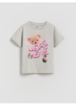 Reserved - Bawełniany t-shirt z nadrukiem - jasnoszary ze sklepu Reserved w kategorii Bluzki dziewczęce - zdjęcie 187583528