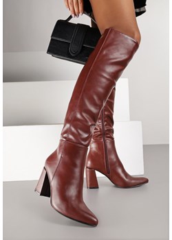 Bordowe Kozaki Vices na Stożkowym Obcasie Aserrise ze sklepu born2be.pl w kategorii Kozaki damskie - zdjęcie 187589195