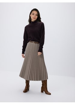 Reserved - Plisowana spódnica midi z paskiem - beżowy ze sklepu Reserved w kategorii Spódnice - zdjęcie 187590369