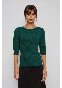 Sweter z bufiastymi rękawami zielony ze sklepu Moodo.pl w kategorii Swetry damskie - zdjęcie 187590439