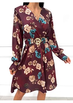 Bordowa Sukienka w Kwiaty ze sklepu ModnaKiecka.pl w kategorii Sukienki - zdjęcie 187592097