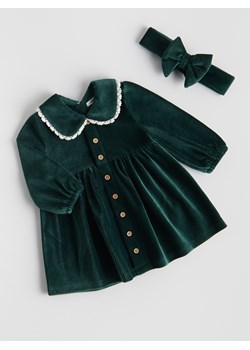 Reserved - Welurowa sukienka z opaską - jasnozielony ze sklepu Reserved w kategorii Komplety dziewczęce - zdjęcie 187596097