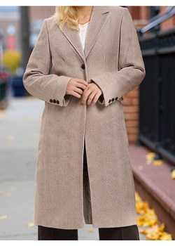 Sinsay - Klasyczny płaszcz jednorzędowy w jodełkę - kremowy ze sklepu Sinsay w kategorii Płaszcze damskie - zdjęcie 187597449