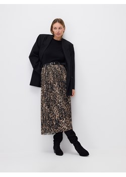 Reserved - Plisowana spódnica z paskiem - ciemnobrązowy ze sklepu Reserved w kategorii Spódnice - zdjęcie 187599906