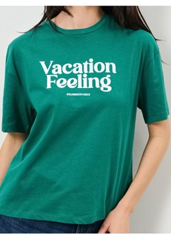 Sinsay - Bawełniana koszulka z napisem - ciemny turkus ze sklepu Sinsay w kategorii Bluzki damskie - zdjęcie 187600855