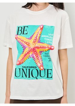 Sinsay - Bawełniana koszulka z nadrukiem - kremowy ze sklepu Sinsay w kategorii Bluzki damskie - zdjęcie 187600856