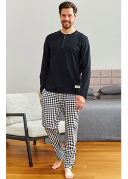 Doctor Nap czarna piżama męska z spodniami w kratę PMB.7369, Kolor czarno-biały, Rozmiar M, Doctor Nap ze sklepu Primodo w kategorii Piżamy męskie - zdjęcie 187605295