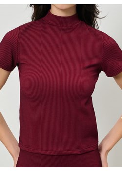 Sinsay - Prążkowana koszulka - bordowy ze sklepu Sinsay w kategorii Bluzki damskie - zdjęcie 187610085