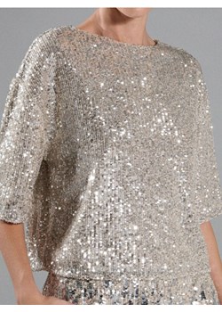 Sinsay - Cekinowa bluzka z krótkim rękawem - srebrny ze sklepu Sinsay w kategorii Bluzki damskie - zdjęcie 187610088