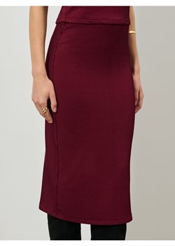 Sinsay - Prążkowana spódnica midi - bordowy ze sklepu Sinsay w kategorii Spódnice - zdjęcie 187610198