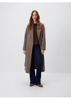 Reserved - Longsleeve z merceryzowanej bawełny - ciemnobrązowy ze sklepu Reserved w kategorii Bluzki damskie - zdjęcie 187611086