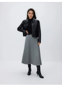 Reserved - Plisowana spódnica midi z paskiem - jasnoszary ze sklepu Reserved w kategorii Spódnice - zdjęcie 187611145